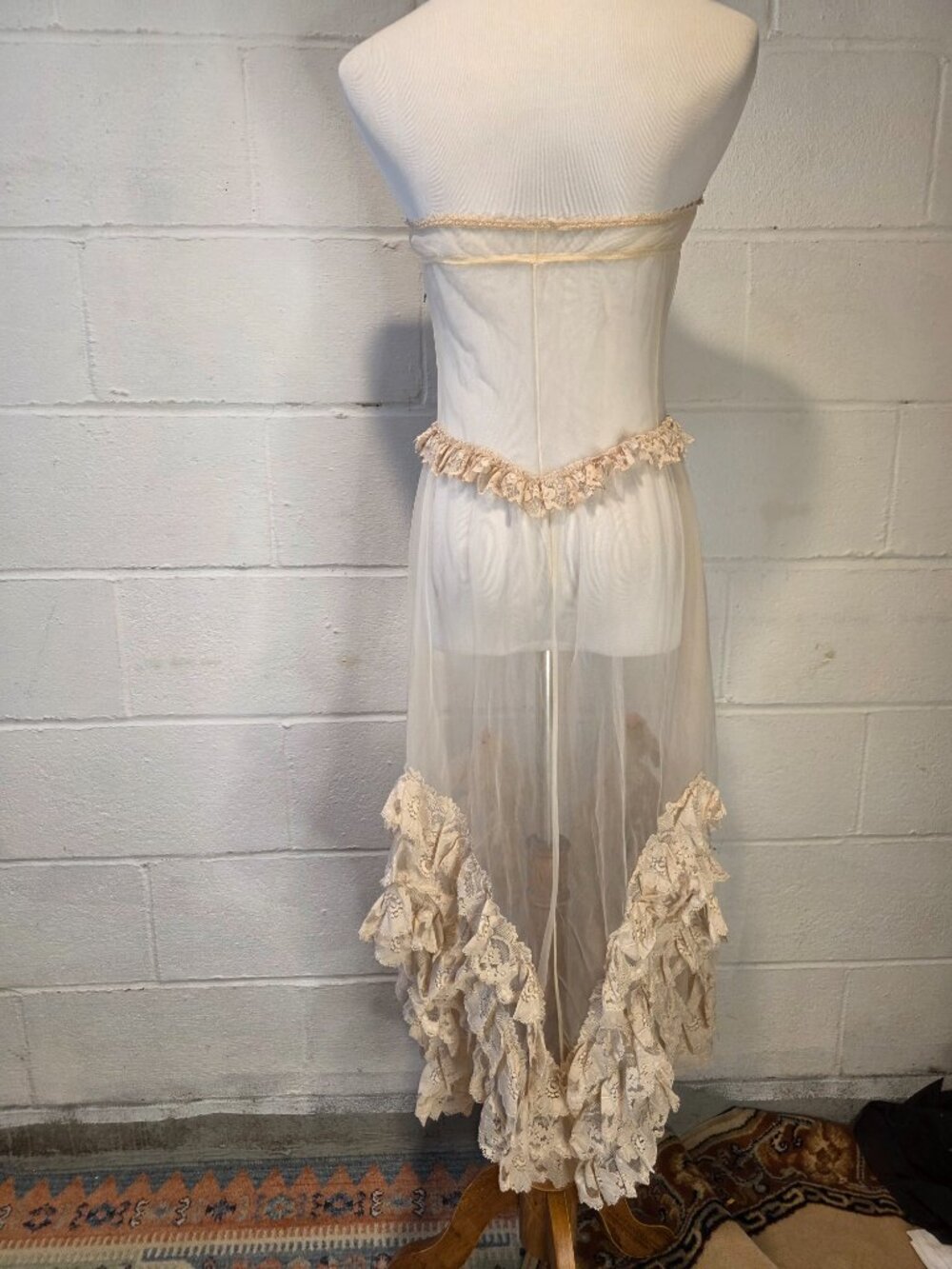 Vintage Ren Fair Fairy Coquette Western Festival Sheer Lace Empire Waist Dress - Picture 7 of 15